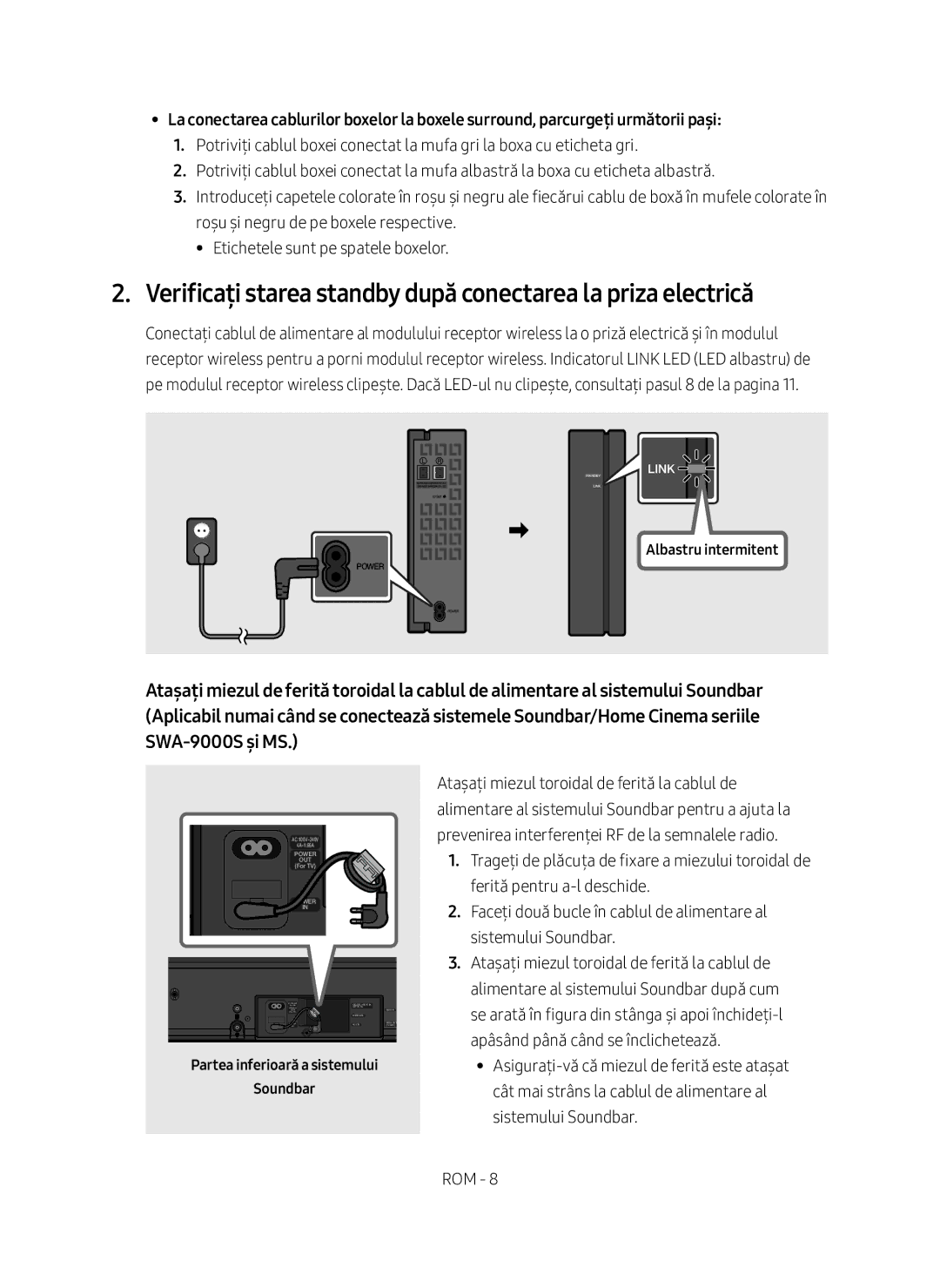 Samsung SWA-9000S/EN manual Albastru intermitent, Partea inferioară a sistemului Soundbar 