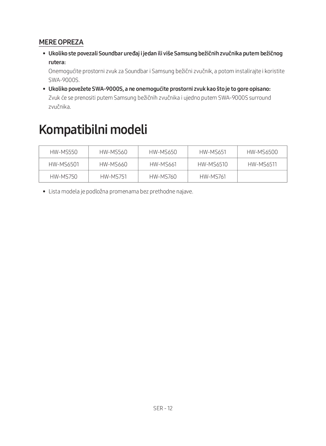 Samsung SWA-9000S/EN manual Mere Opreza, Rutera 