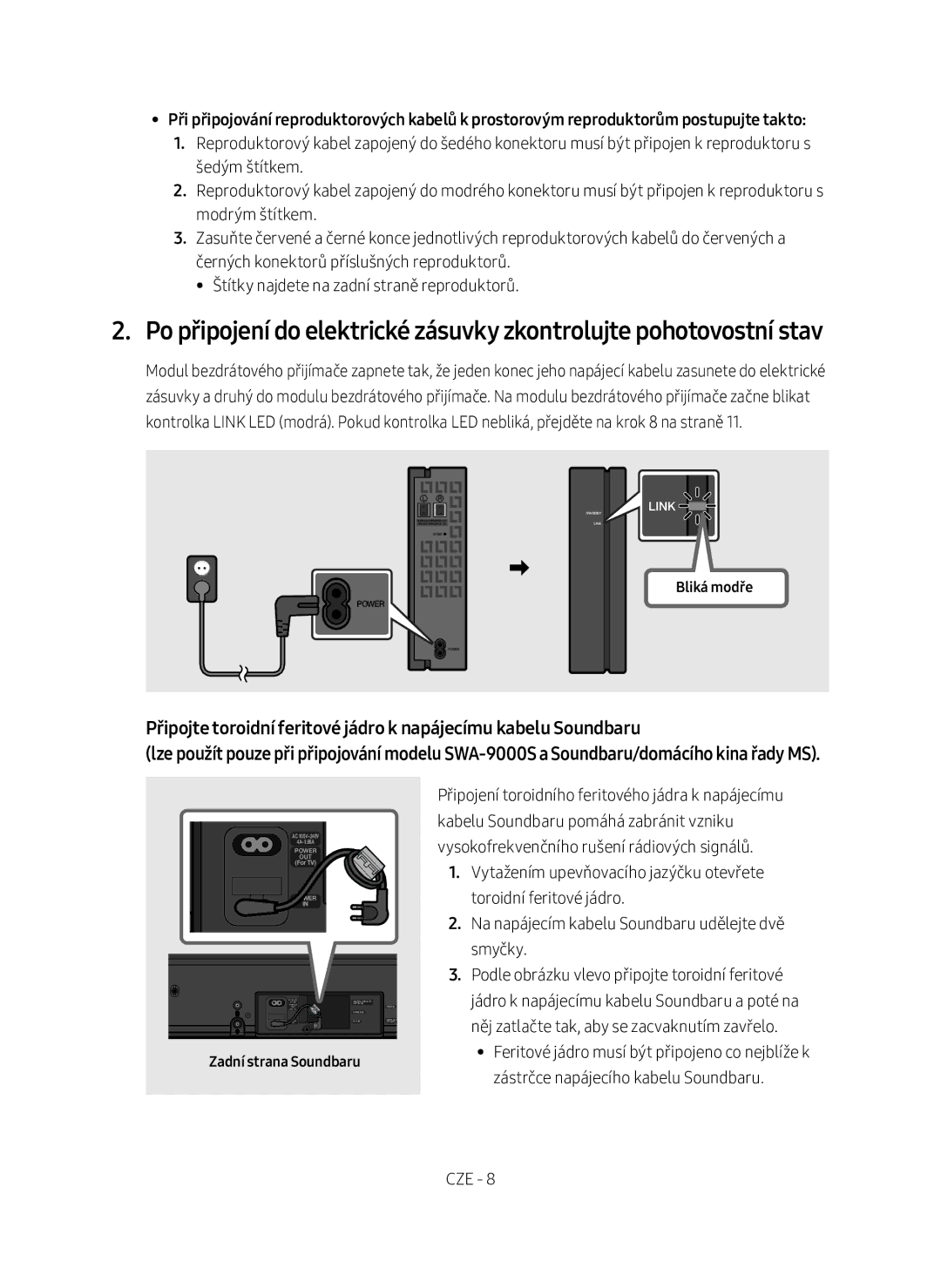 Samsung SWA-9000S/EN manual Bliká modře, Zadní strana Soundbaru 