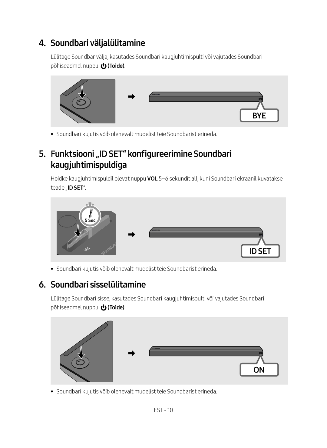 Samsung SWA-9000S/EN manual Soundbari väljalülitamine, Soundbari sisselülitamine 