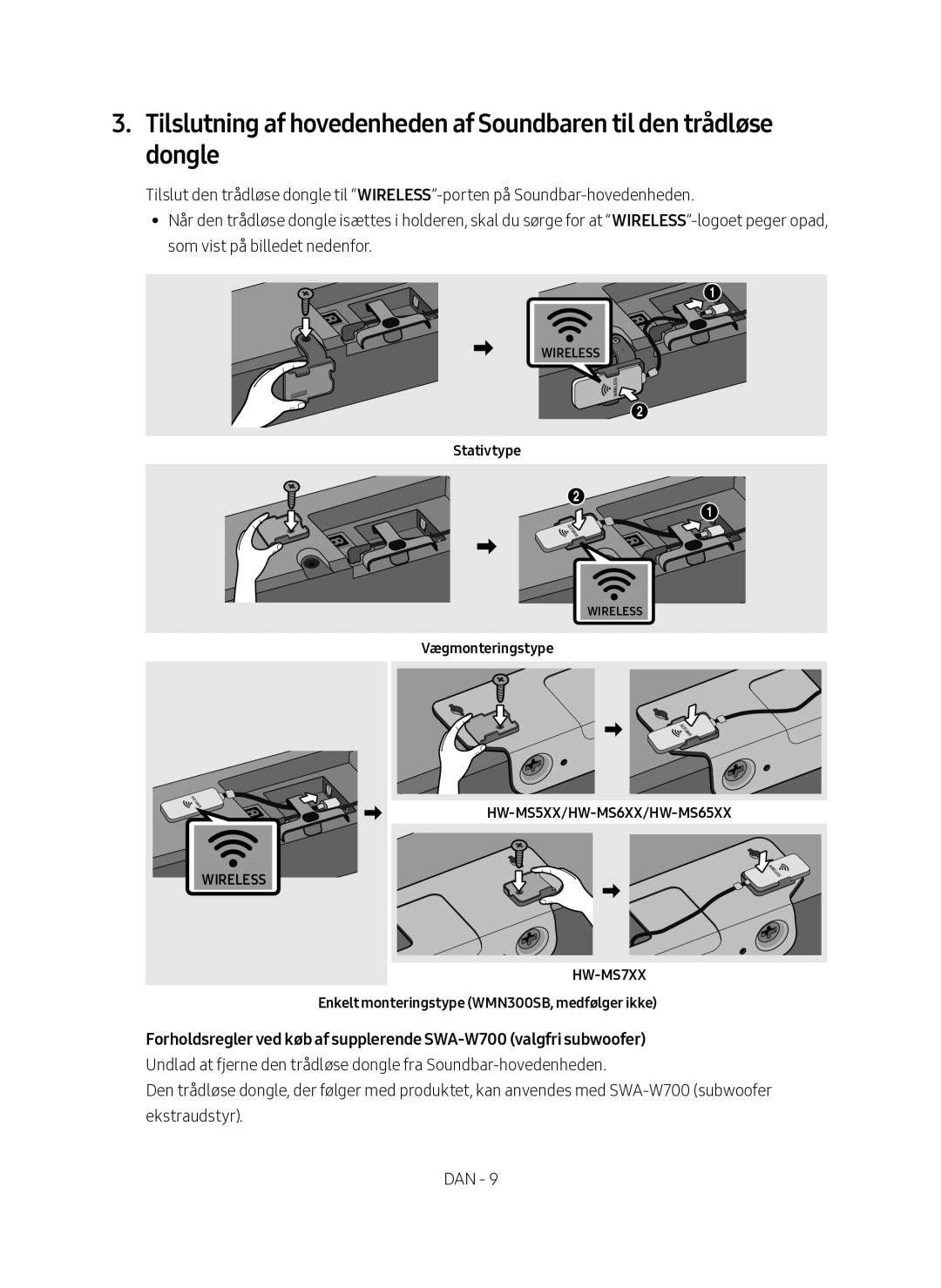 Samsung SWA-9000S/XE manual Stativtype 