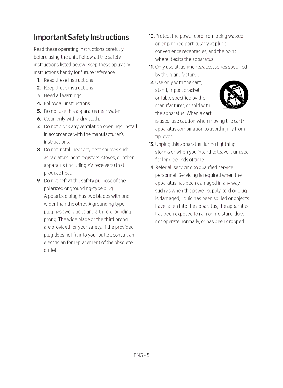 Samsung SWA-9000S/XE manual Important Safety Instructions 