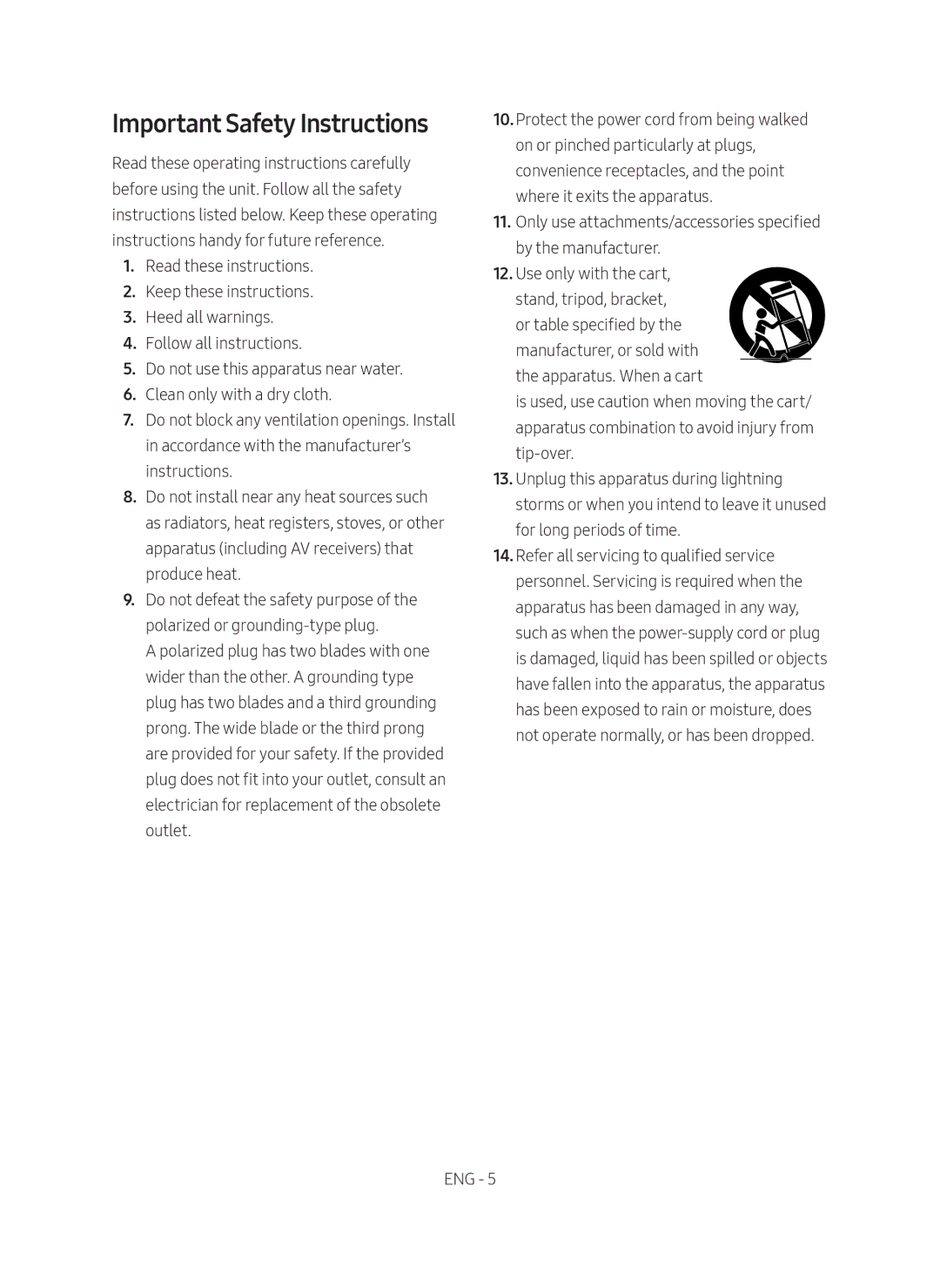 Samsung SWA-9000S/XV manual Important Safety Instructions 