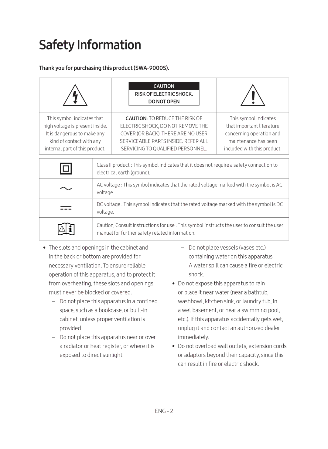 Samsung SWA-9000S/ZF manual Safety Information, Thank you for purchasing this product SWA-9000S 