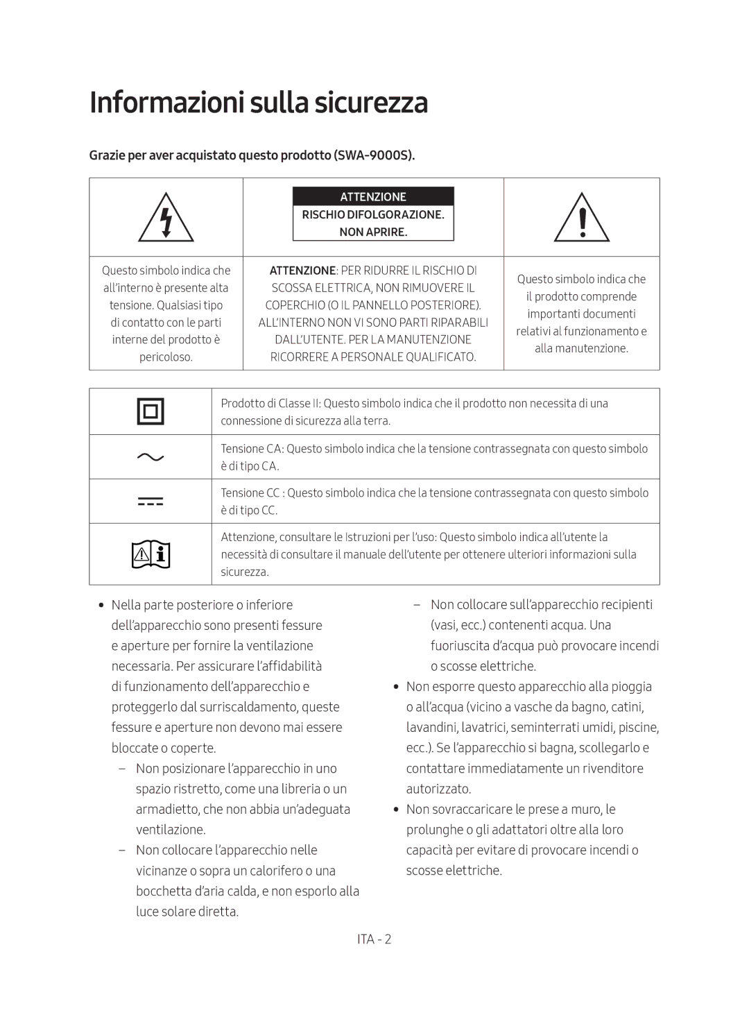 Samsung SWA-9000S/ZF manual Informazioni sulla sicurezza, Grazie per aver acquistato questo prodotto SWA-9000S 