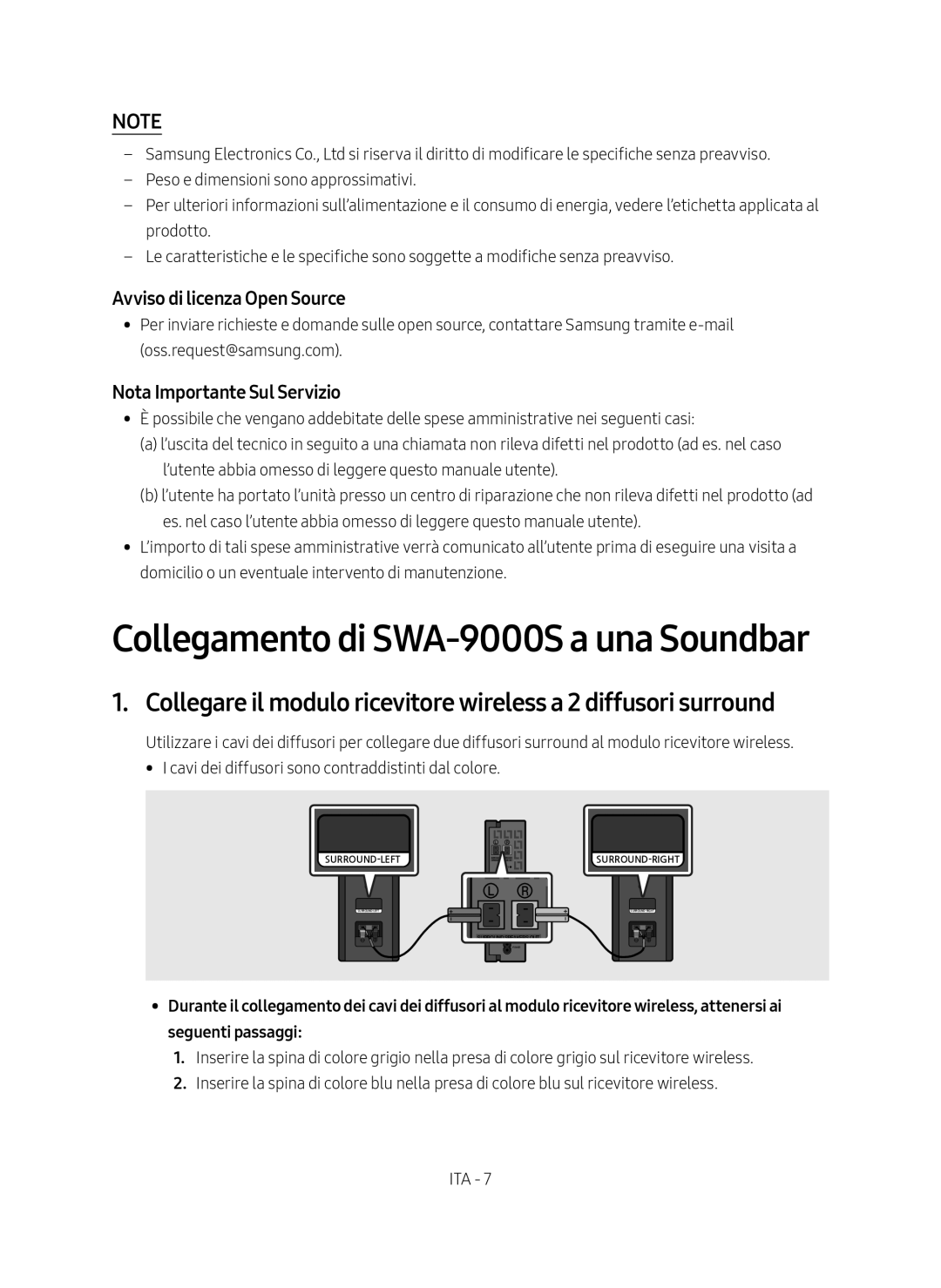 Samsung SWA-9000S/ZF manual Collegamento di SWA-9000S a una Soundbar 