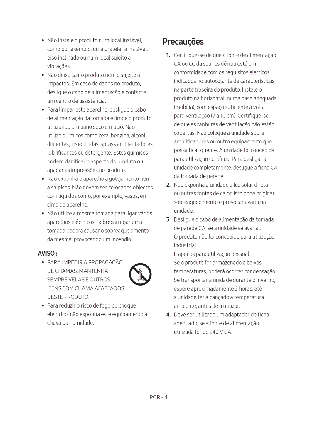 Samsung SWA-9000S/ZF manual Precauções, Aviso 