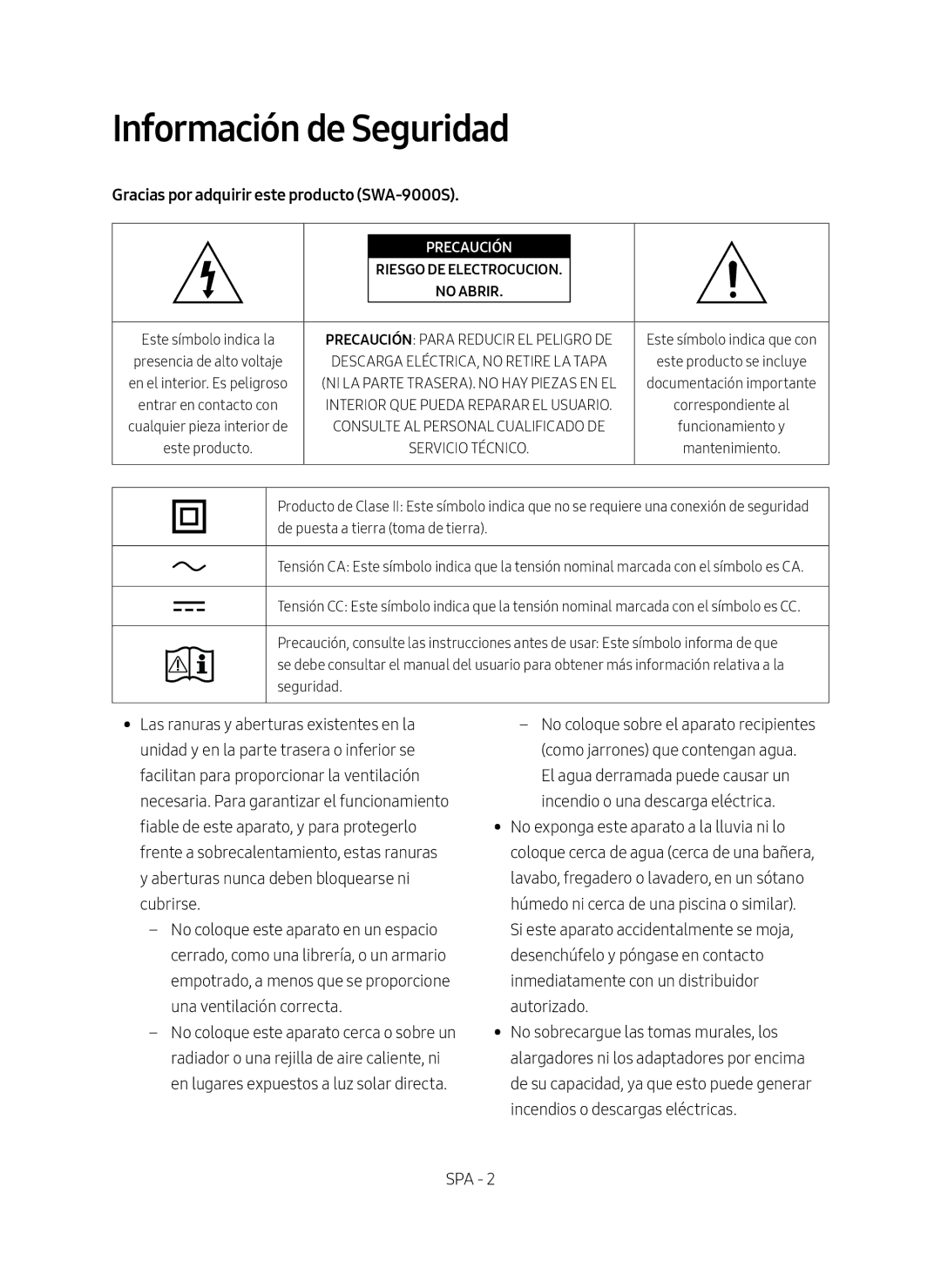 Samsung SWA-9000S/ZF manual Información de Seguridad, Gracias por adquirir este producto SWA-9000S 