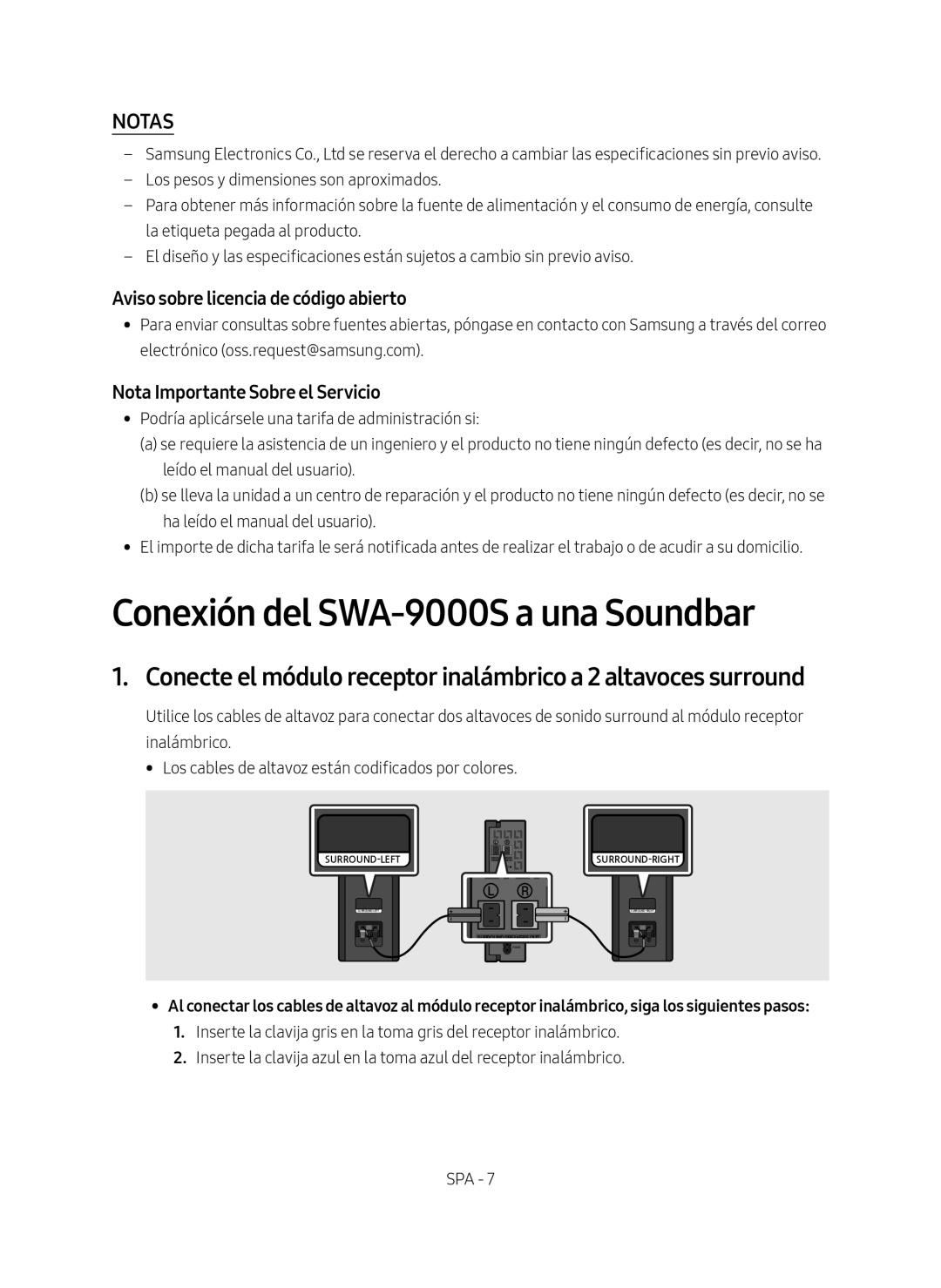 Samsung SWA-9000S/ZF manual Conexión del SWA-9000S a una Soundbar, Aviso sobre licencia de código abierto 