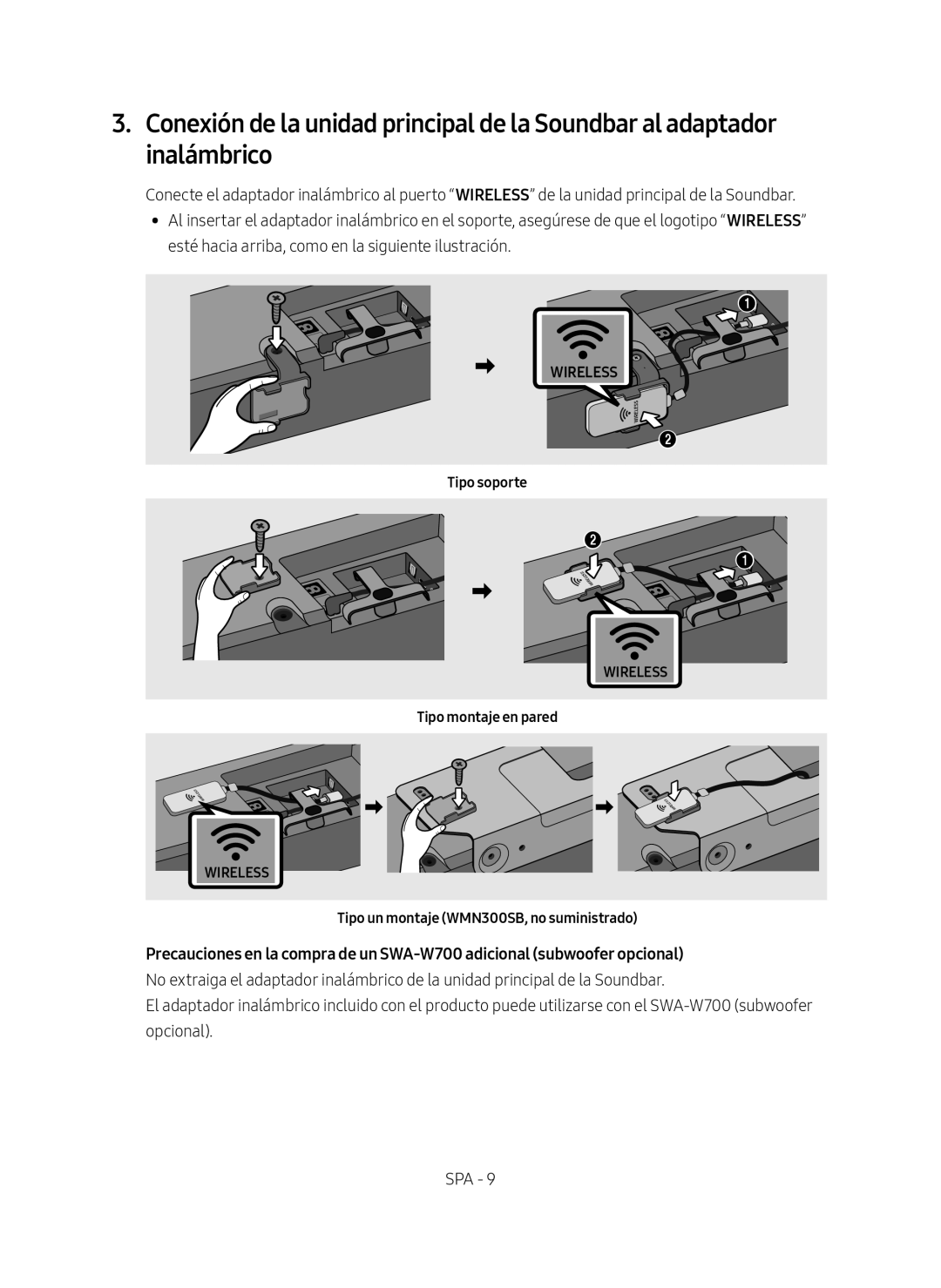 Samsung SWA-9000S/ZF manual Tipo soporte 