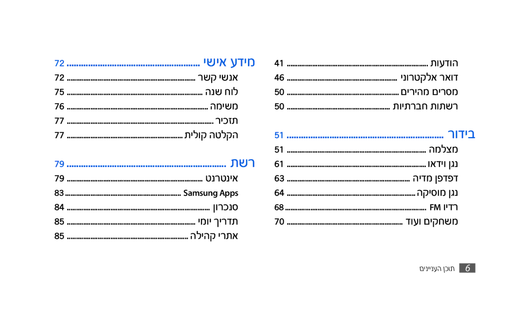 Samsung SWG-S8500BACEL, GT-S8500HKAPTR, SWG-S8500HKPTR, GT-S8500BAACEL, GT-S8500BAAPTR, SWG-S8500BAPTR manual ישיא עדימ 