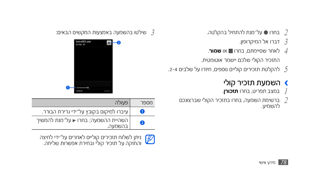 Samsung SWG-S8500BACEL, GT-S8500HKAPTR, SWG-S8500HKPTR, GT-S8500BAACEL, GT-S8500BAAPTR manual ילוק ריכזת תעמשה ›, עשמישל 