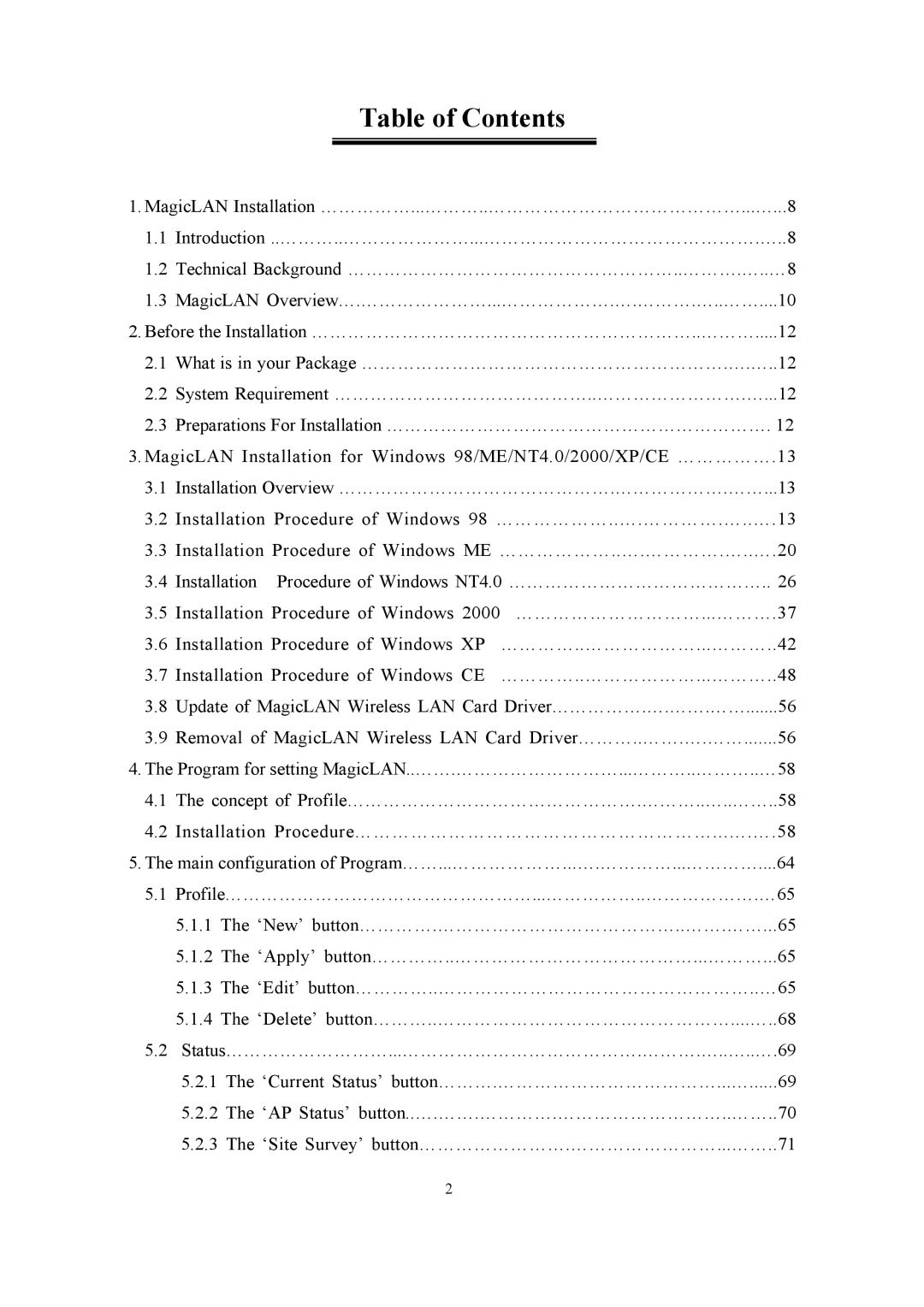 Samsung SWL-2100N user manual Table of Contents 