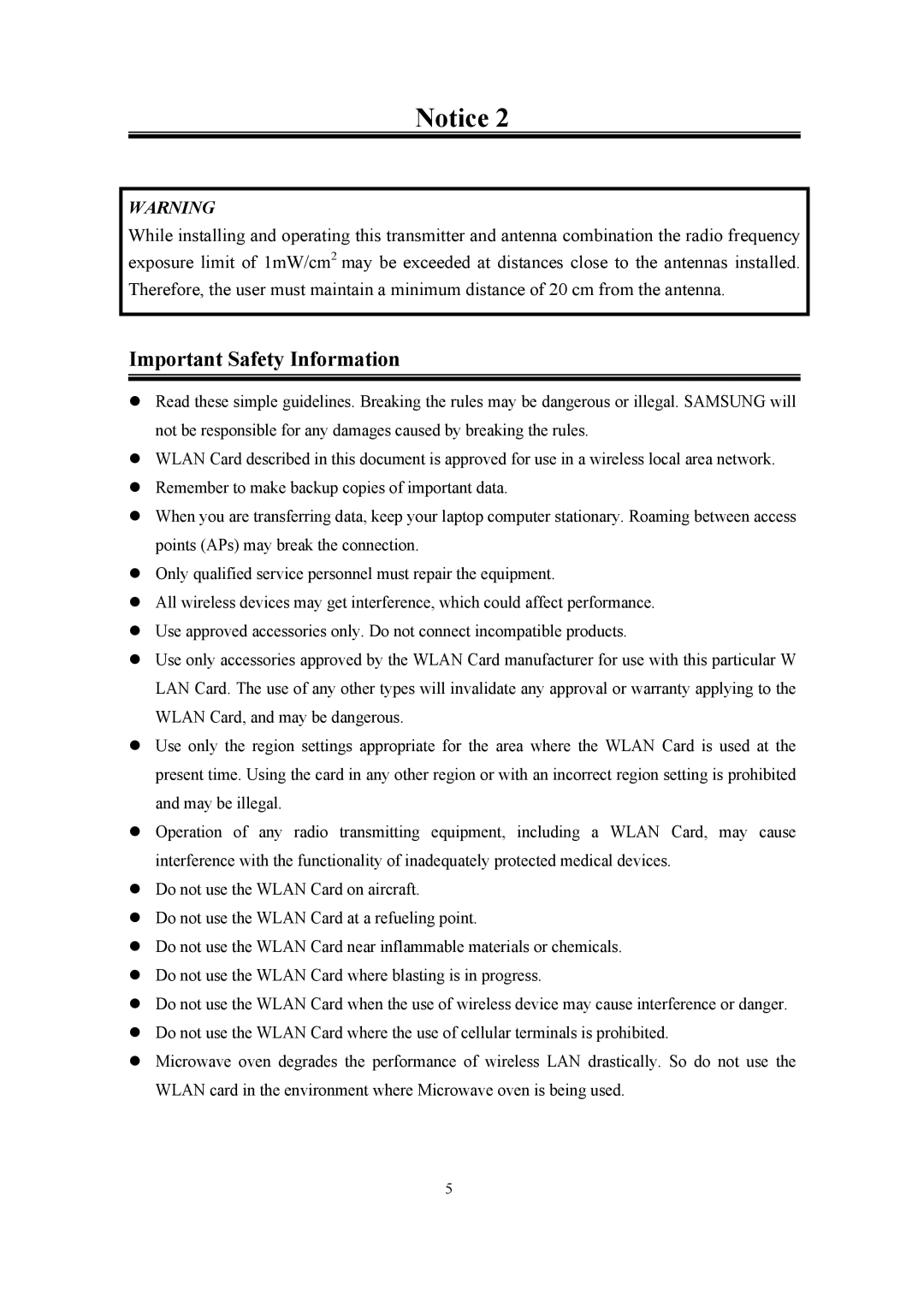 Samsung SWL-2100N user manual Important Safety Information 