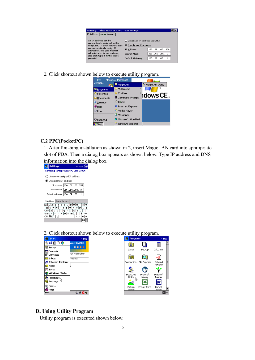 Samsung SWL-2100N user manual Using Utility Program, PPCPocketPC 