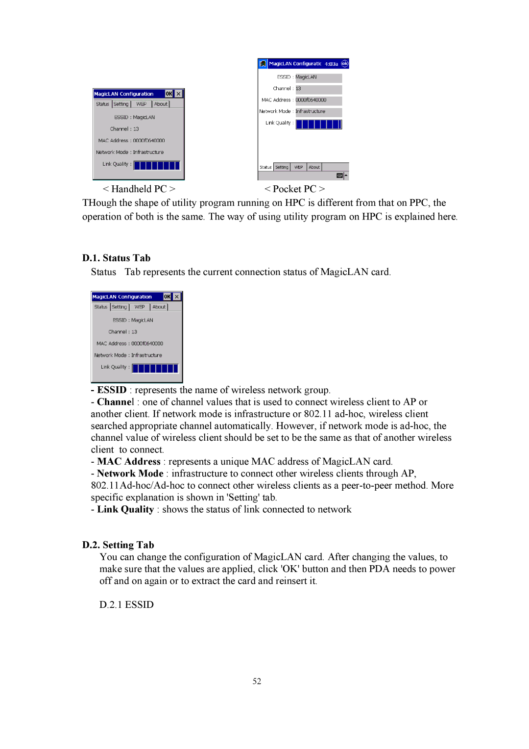 Samsung SWL-2100N user manual Status Tab, Setting Tab 