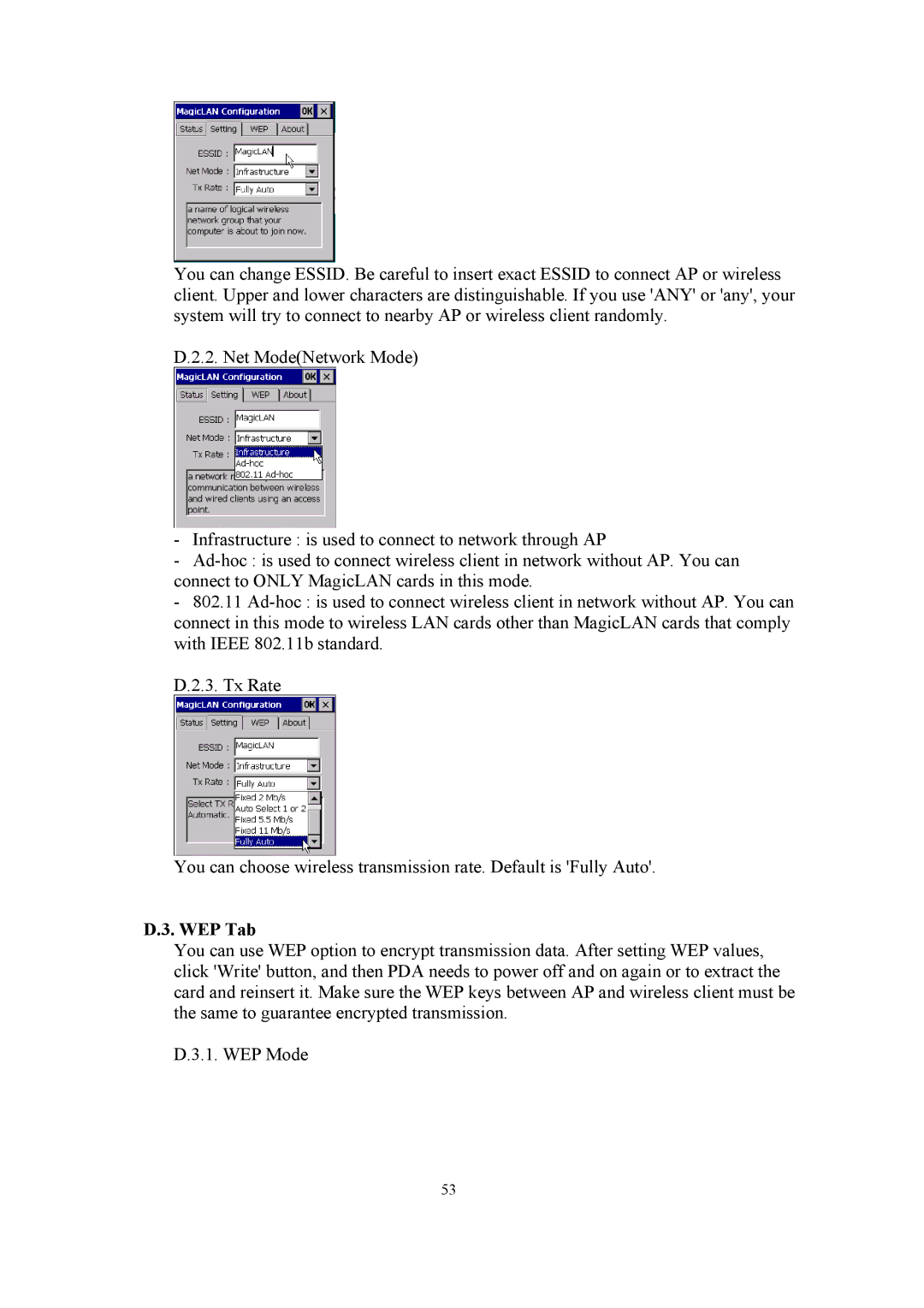 Samsung SWL-2100N user manual WEP Tab 