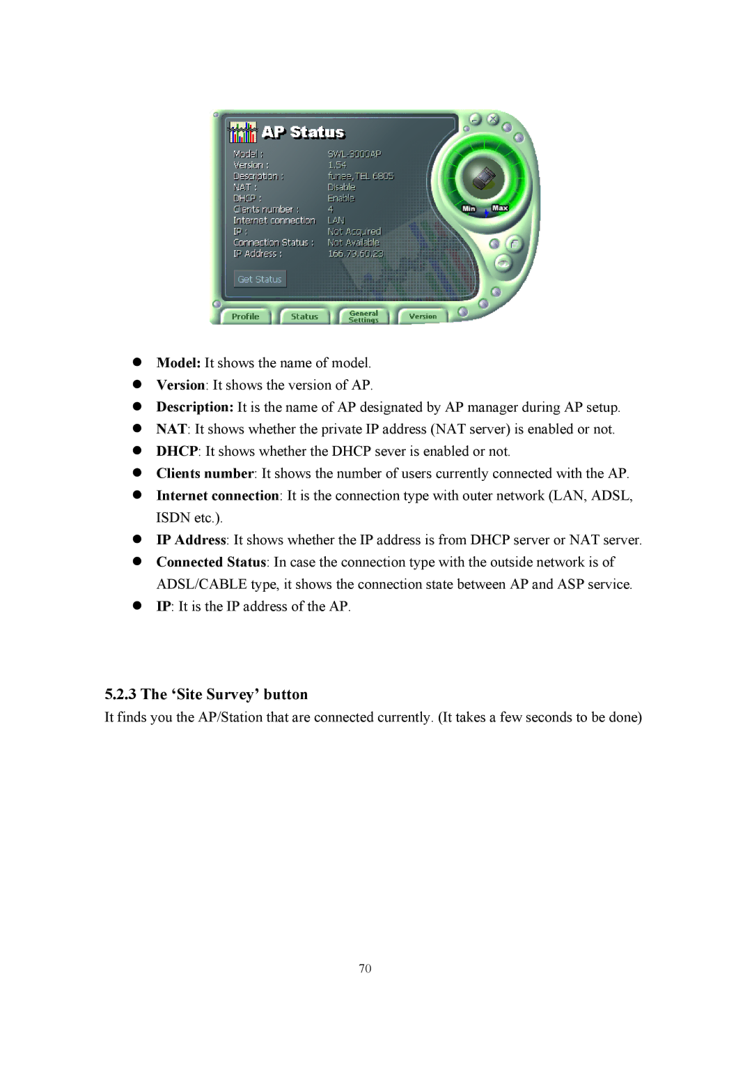 Samsung SWL-2100N user manual ‘Site Survey’ button 