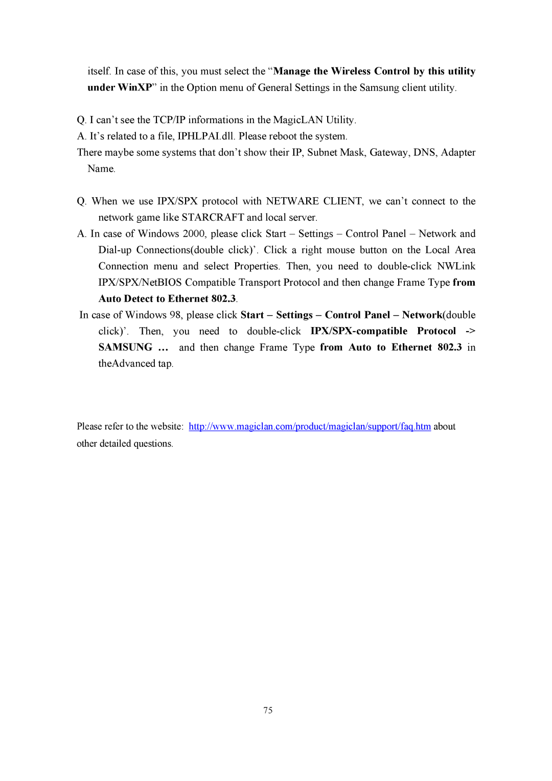 Samsung SWL-2100N user manual Auto Detect to Ethernet 