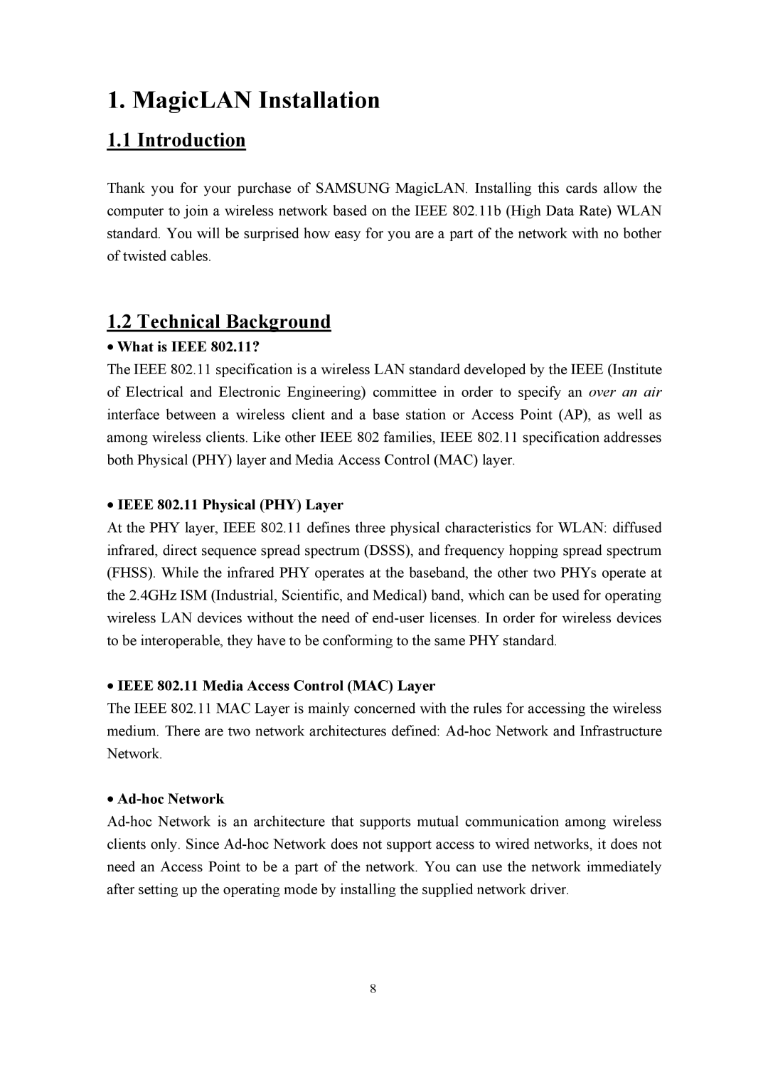 Samsung SWL-2100N user manual Introduction, Technical Background 