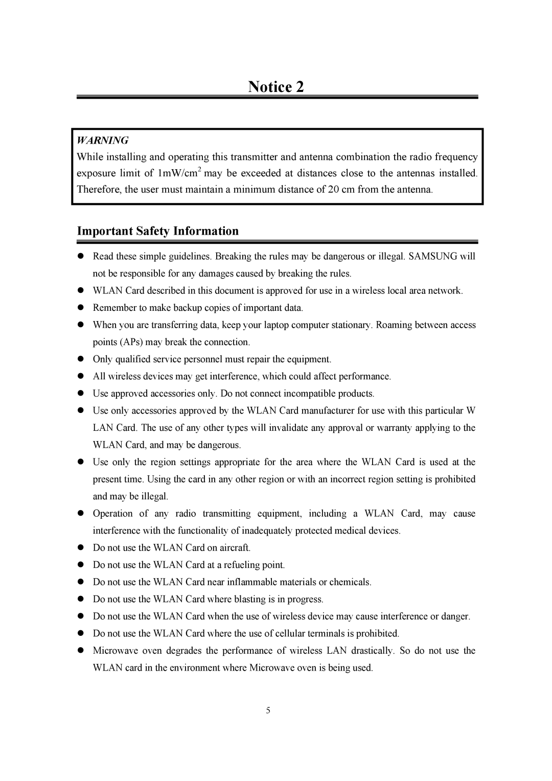 Samsung SWL-2200U user manual Important Safety Information 