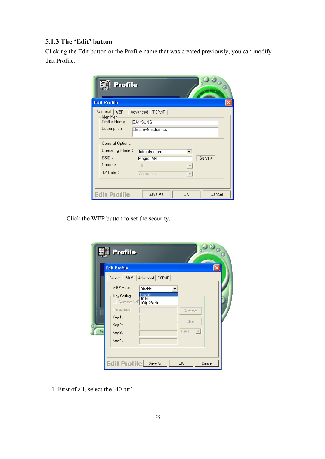 Samsung SWL-2200U user manual ‘Edit’ button 