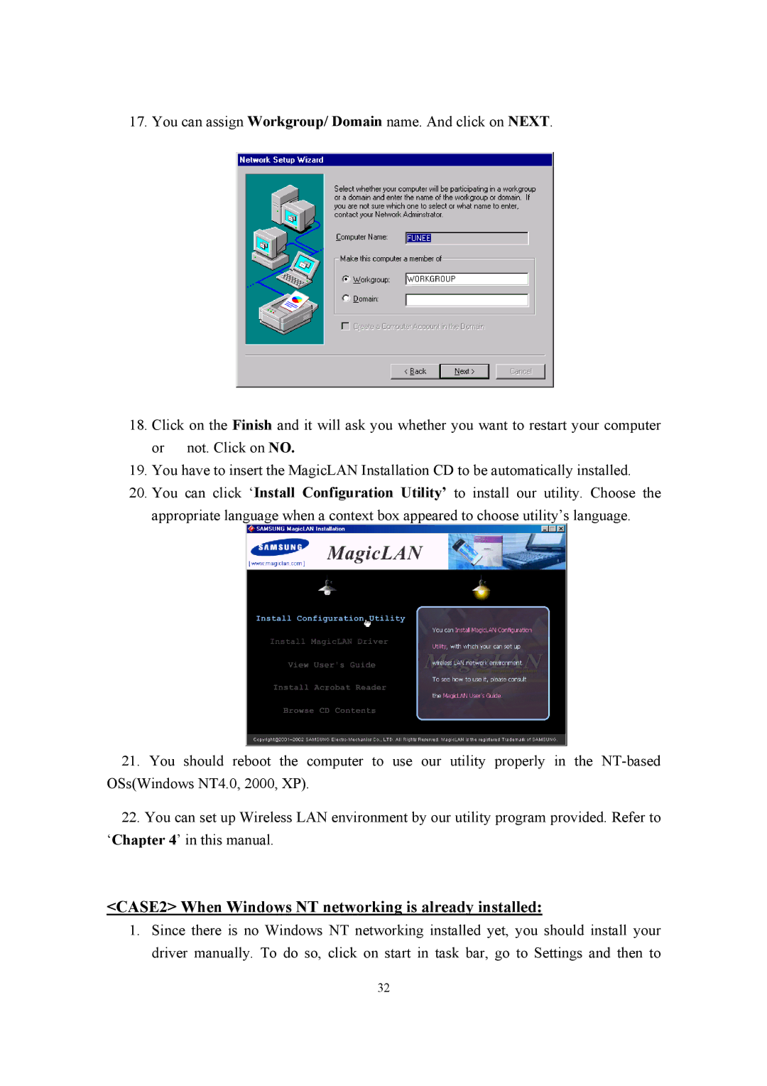 Samsung SWL-2210M, SWL-2210P user manual CASE2 When Windows NT networking is already installed 