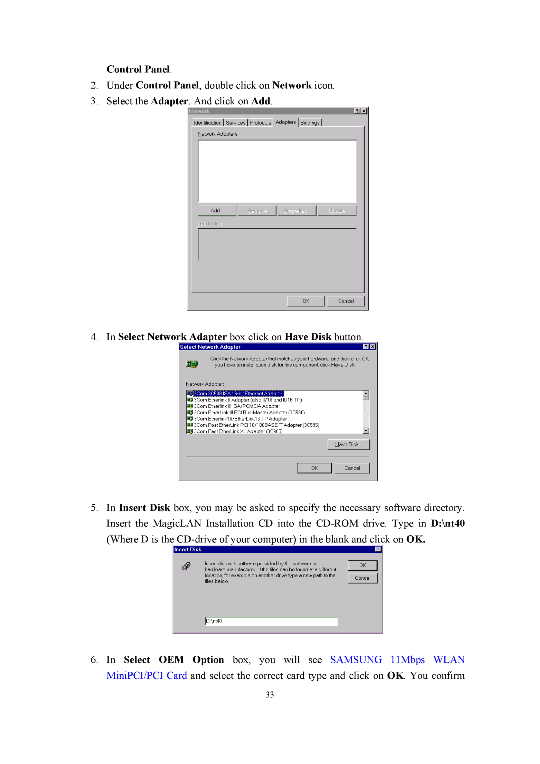 Samsung SWL-2210P, SWL-2210M user manual Control Panel 