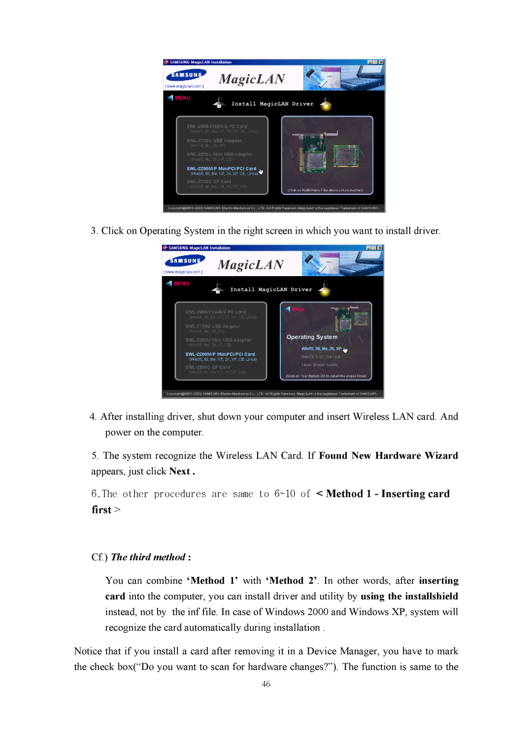 Samsung SWL-2210M, SWL-2210P user manual First 