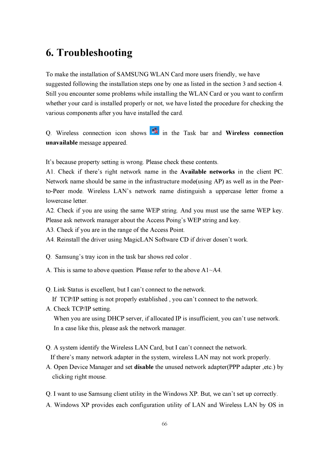 Samsung SWL-2210M, SWL-2210P user manual Troubleshooting 