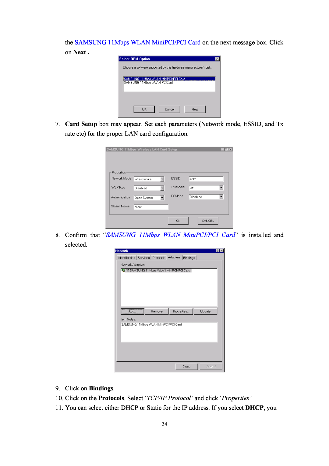 Samsung SWL-2210M, SWL-2210P user manual Click on Bindings 