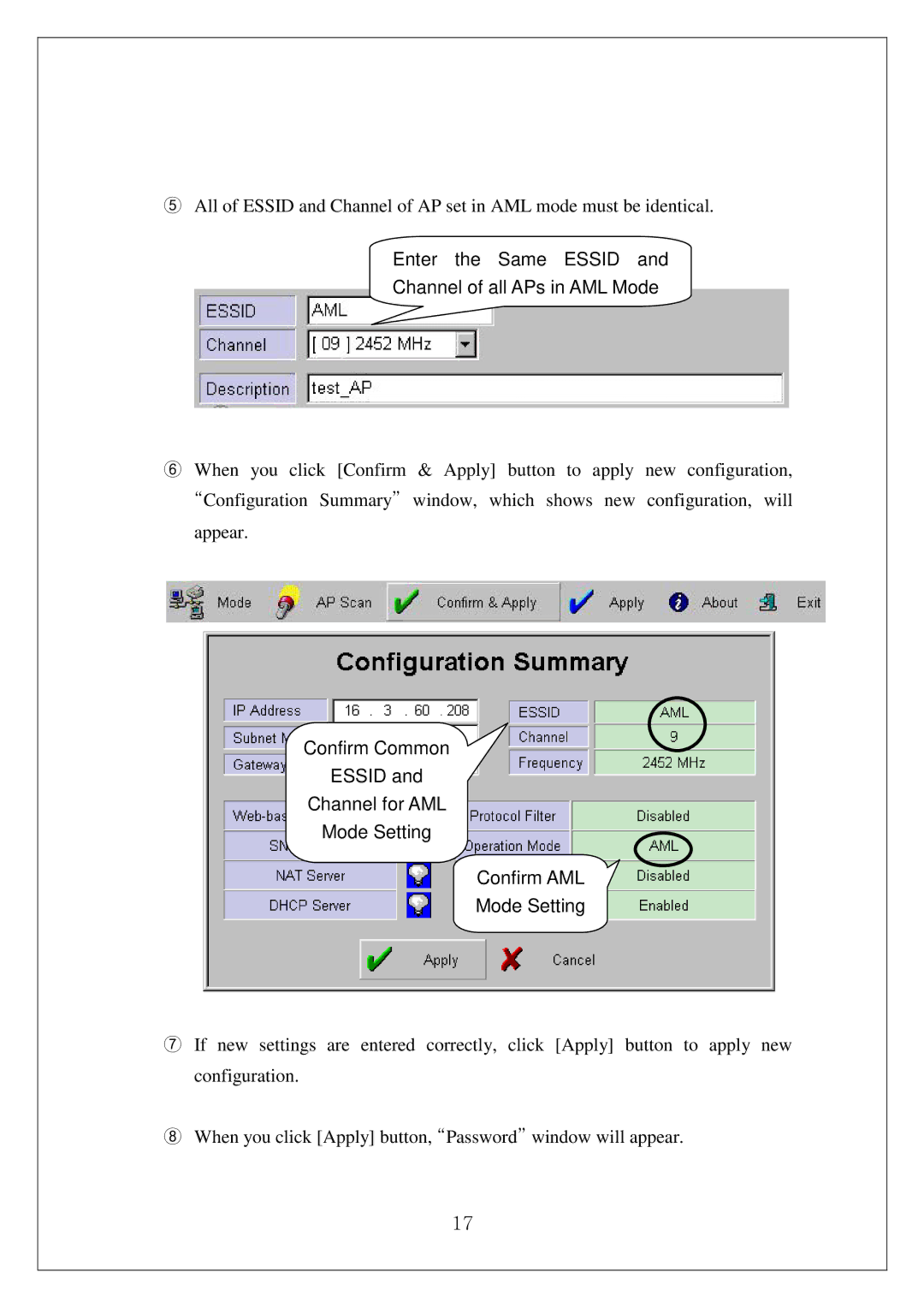 Samsung SWL-3000AP manual Enter the Same Essid Channel of all APs in AML Mode 