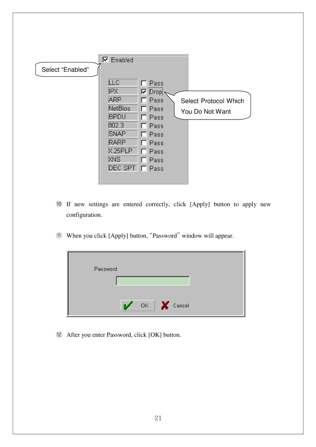 Samsung SWL-3000AP manual Select Enabled Select Protocol Which You Do Not Want 