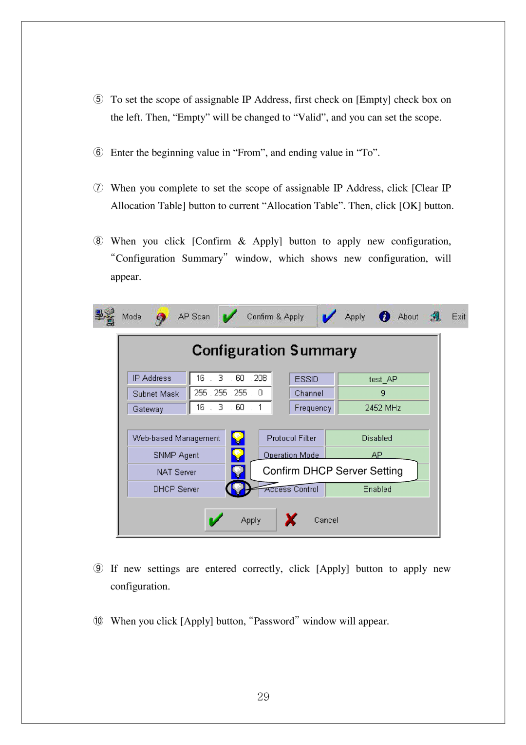 Samsung SWL-3000AP manual Confirm Dhcp Server Setting 