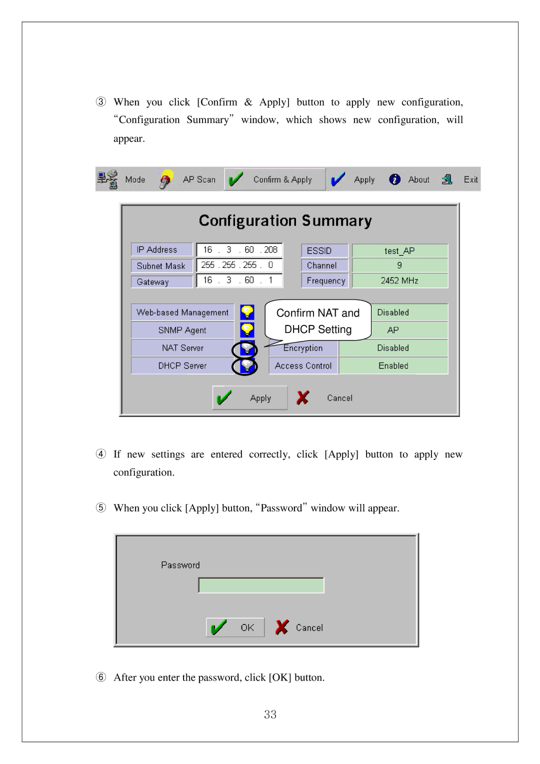 Samsung SWL-3000AP manual Confirm NAT Dhcp Setting 