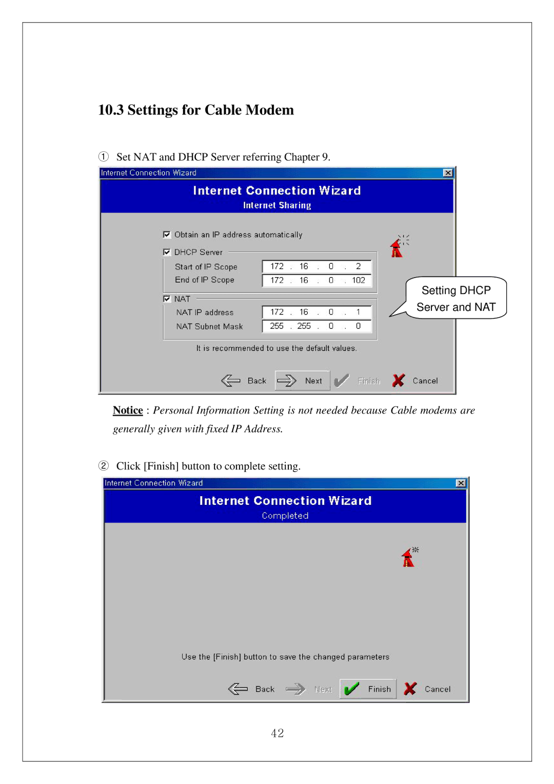 Samsung SWL-3000AP manual Settings for Cable Modem 