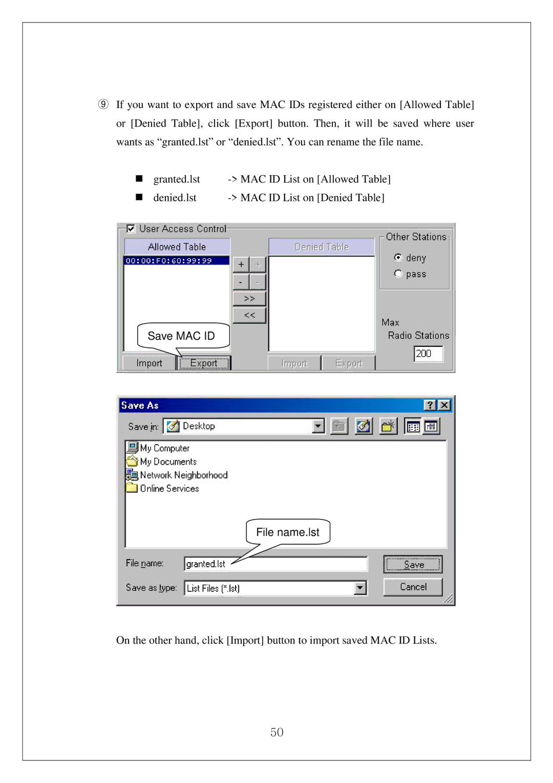 Samsung SWL-3000AP manual Save MAC ID File name.lst 