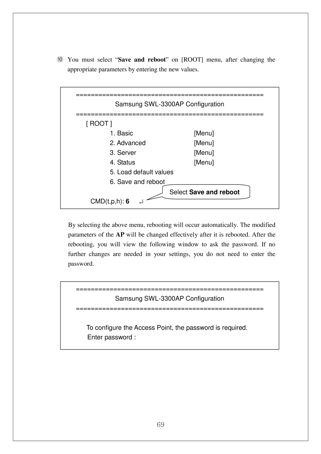 Samsung SWL-3000AP manual Select Save and reboot 