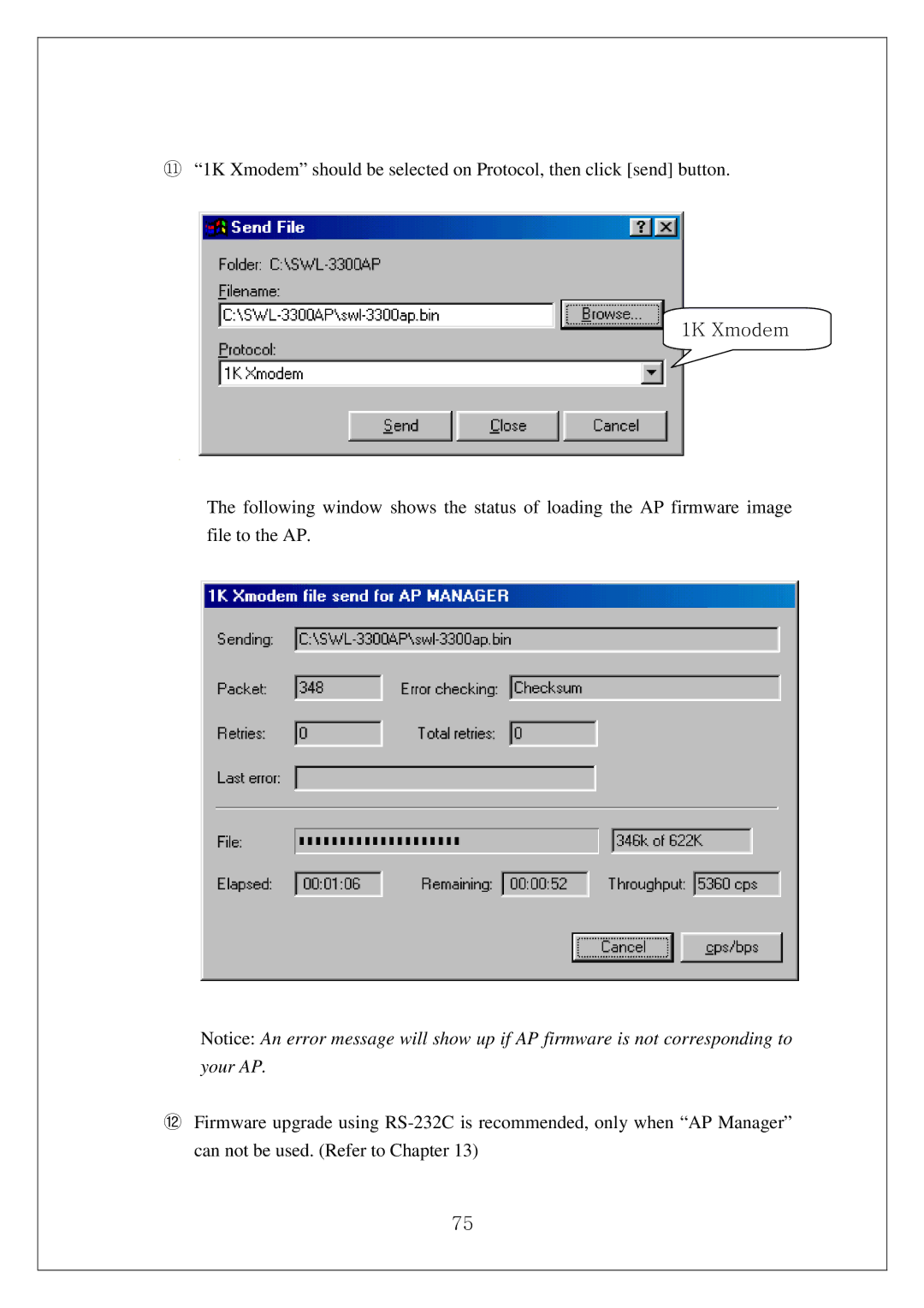 Samsung SWL-3000AP manual 1K Xmodem 