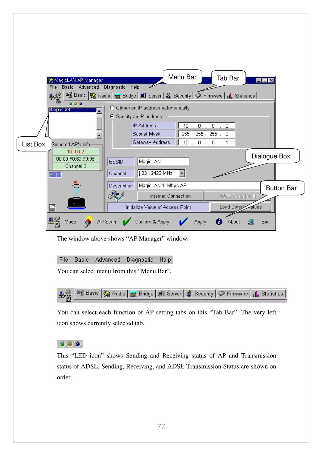 Samsung SWL-3000AP manual Menu Bar, List Box Dialogue Box Button Bar 