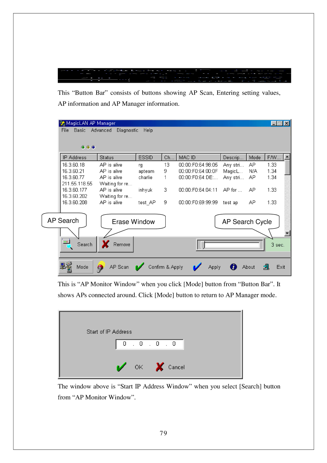 Samsung SWL-3000AP manual AP Search Erase Window AP Search Cycle 