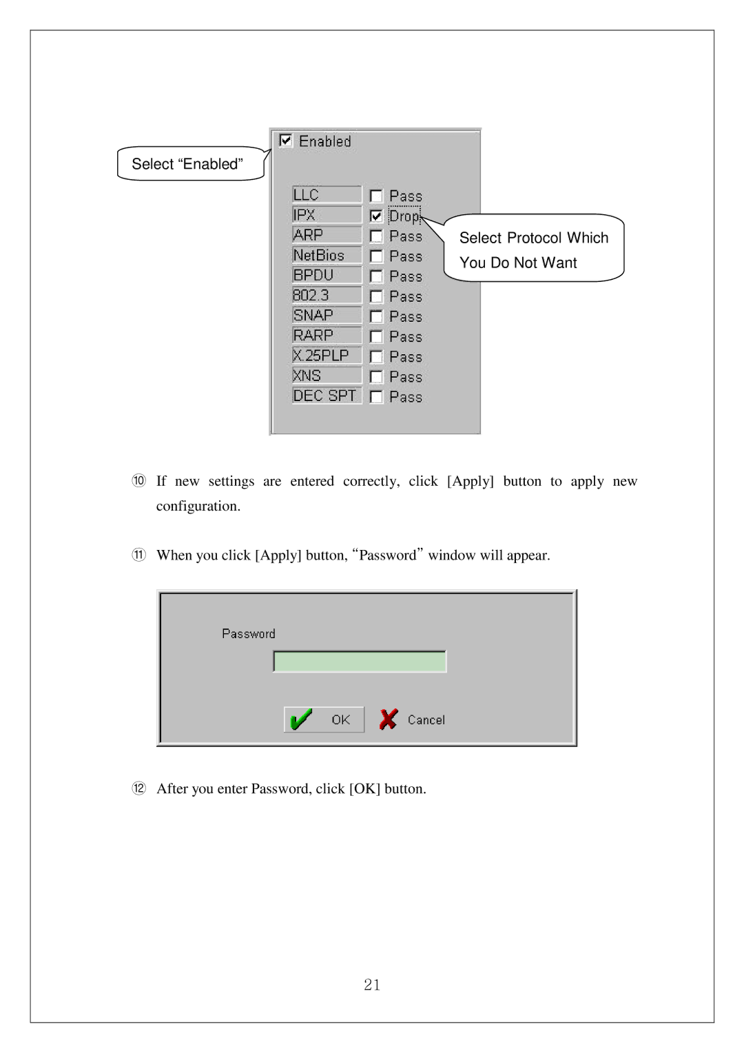 Samsung SWL-4000AP manual Select Enabled Select Protocol Which You Do Not Want 