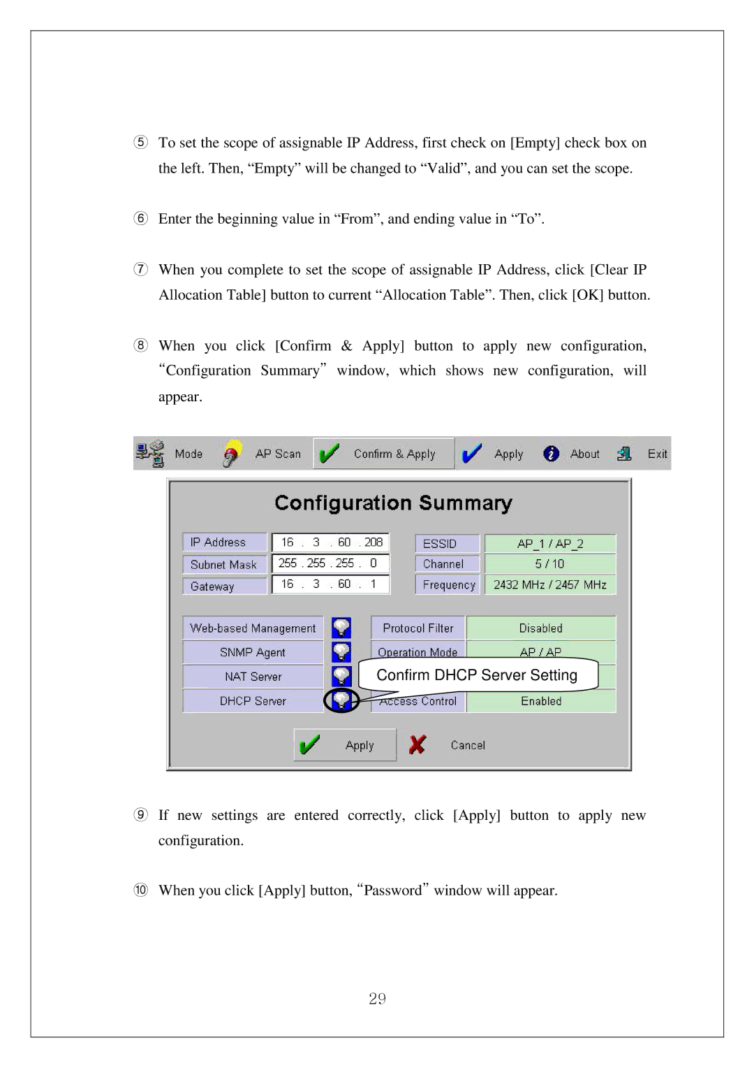 Samsung SWL-4000AP manual Confirm Dhcp Server Setting 