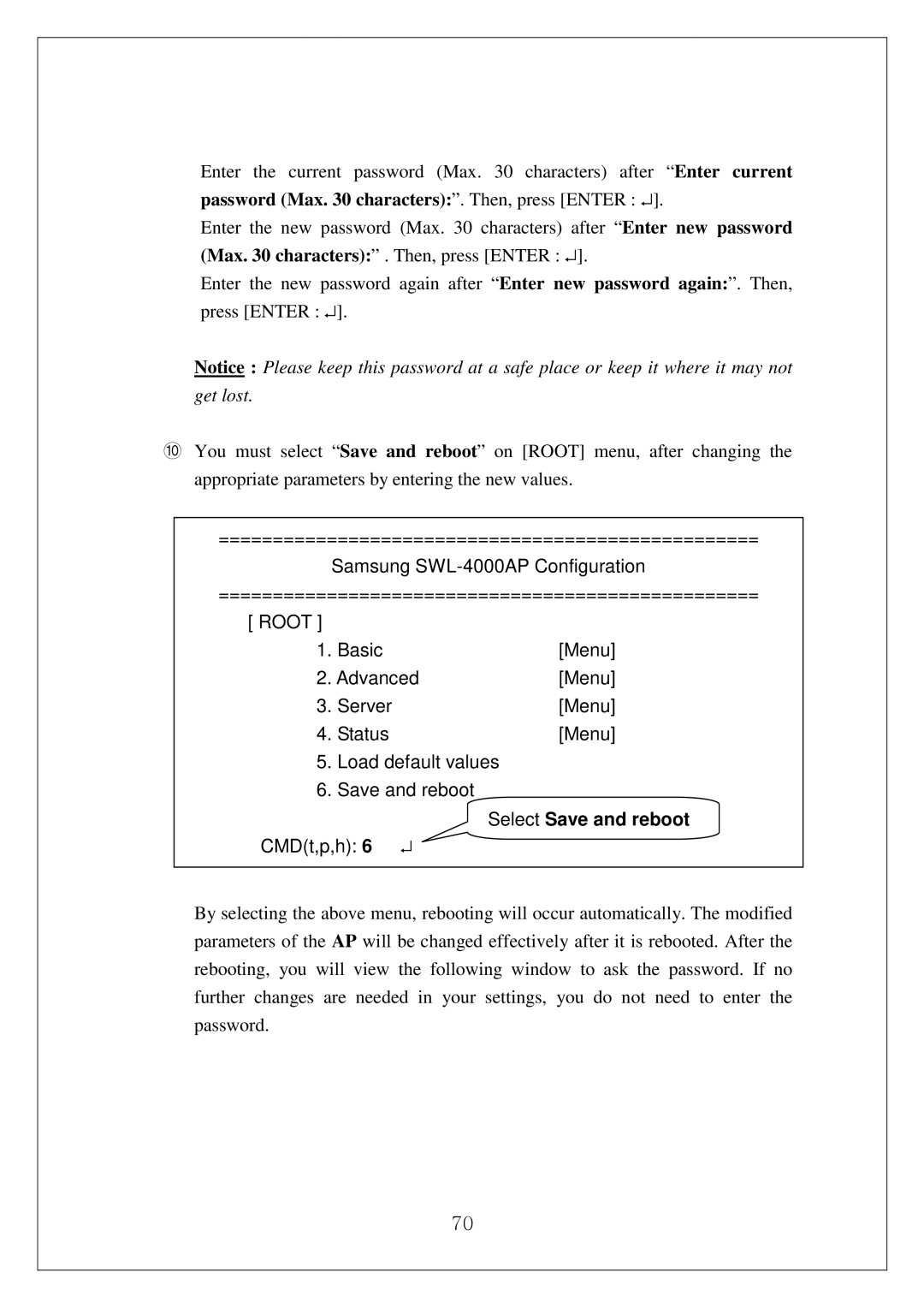 Samsung SWL-4000AP manual Select Save and reboot 