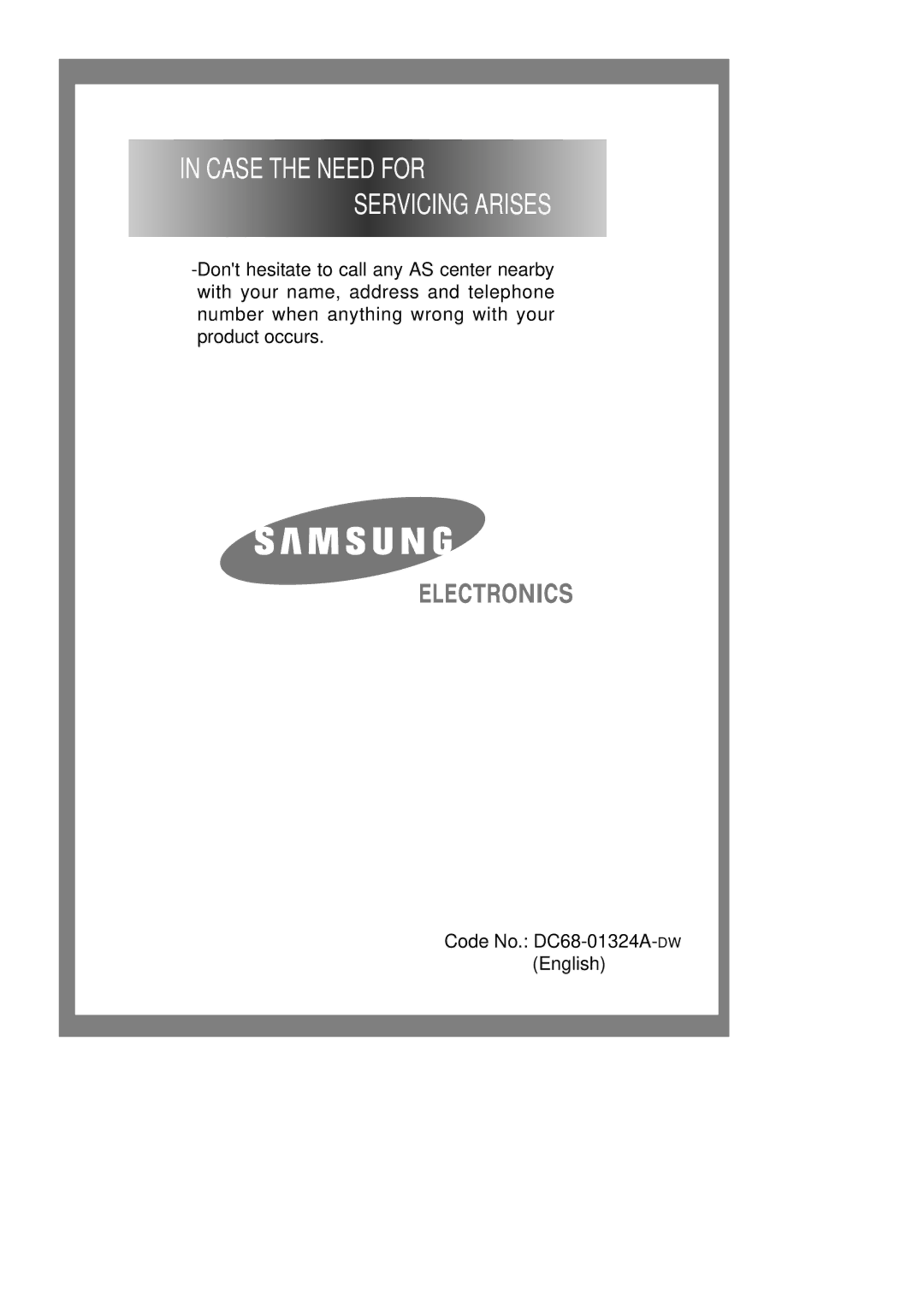 Samsung SWP1093, SWP8093, SWP1493, SWP1293 manual Case the Need for Servicing Arises 