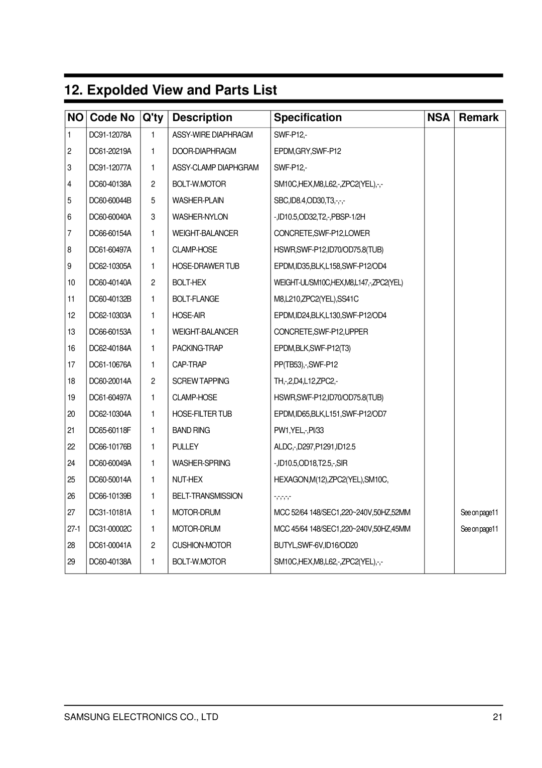 Samsung SWV-1200F service manual ASSY-WIRE Diaphragm 