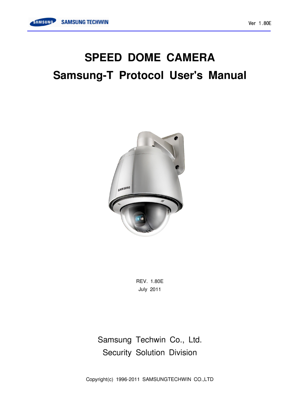 Samsung T user manual Speed Dome Camera 