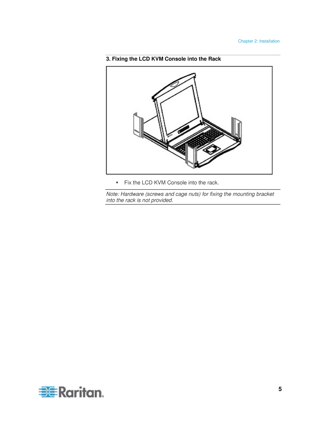 Samsung T1900 manual Fixing the LCD KVM Console into the Rack 