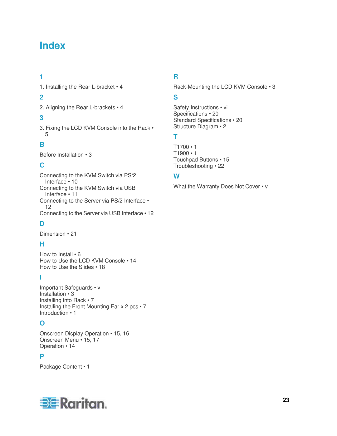 Samsung T1900 manual Index 