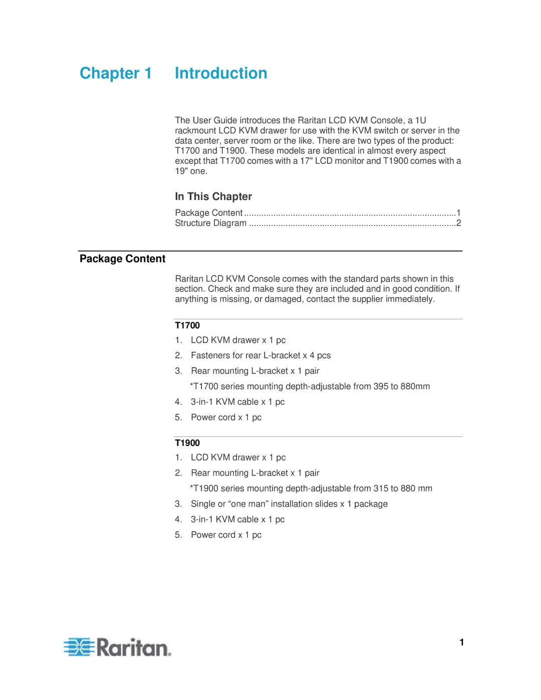 Samsung T1900 manual Introduction, This Chapter, Package Content, T1700 